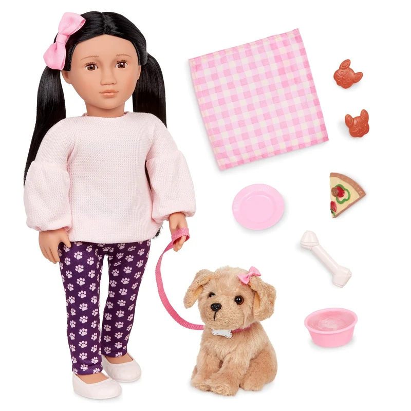 Our Generation docka med hund, Jin - 46 cm