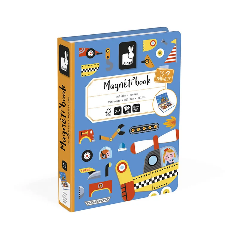 Janod magnetbok, 50 magneter – Racerbilar