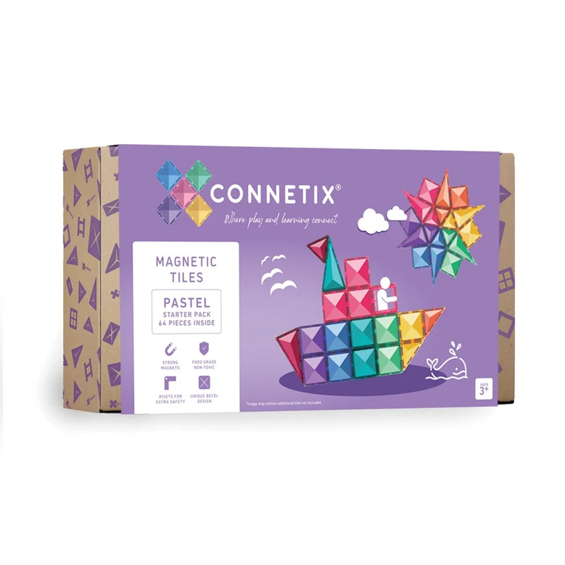 Connetix magnetiskt byggset, Starter pack, 60 delar - Pastell