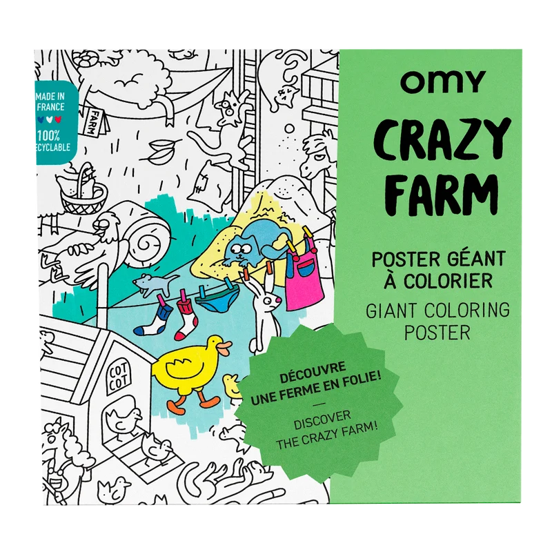 Omy stor färgläggningsaffisch, 70 x 100 cm - Crazy Farm