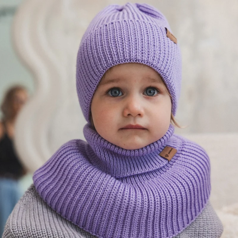 Mössa i merinoull för barn - Lavender