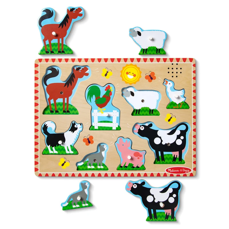 Melissa & Doug Knoppussel med ljud, Bondgård - 8 bitar