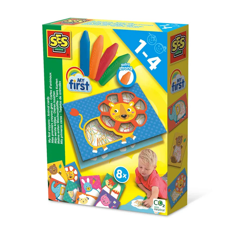 SES Creative Mitt första kreativa set, färgkritor och djurkort - För 1-4 år