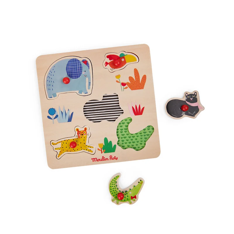 Moulin Roty Knoppussel med 5 bitar, Djuren i djungeln - Les Toupitis
