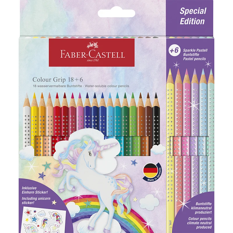 Faber-Castell, 18+6 Grip Unicorn färgpennor, Sparkle
