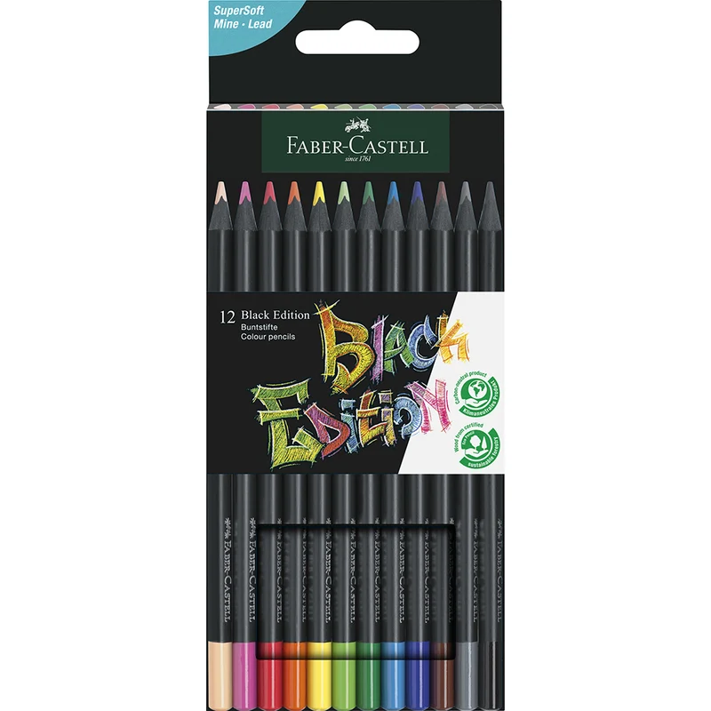 Faber-Castell, Black Edition, 12 st färgpennor - ass. färger