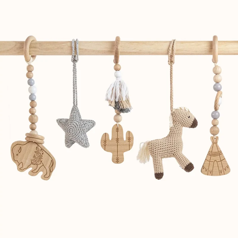 Wooden Baby Gym | Wild Western Set with Horse & Buffalo