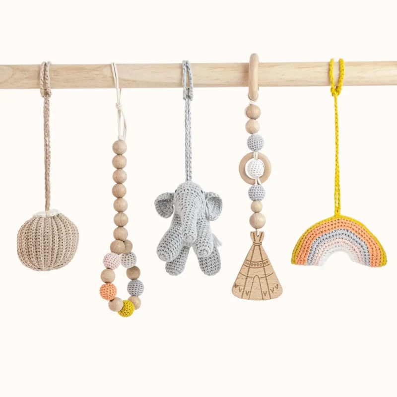 Wooden Baby Gym | Rainbow Play Gym Set with Animal Toys