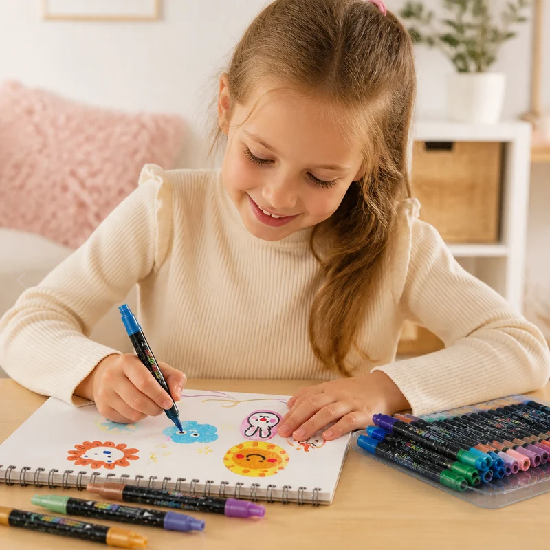 Glitter-Penselmarker Set – Glittrande Konstmarker Med Två Spetsar