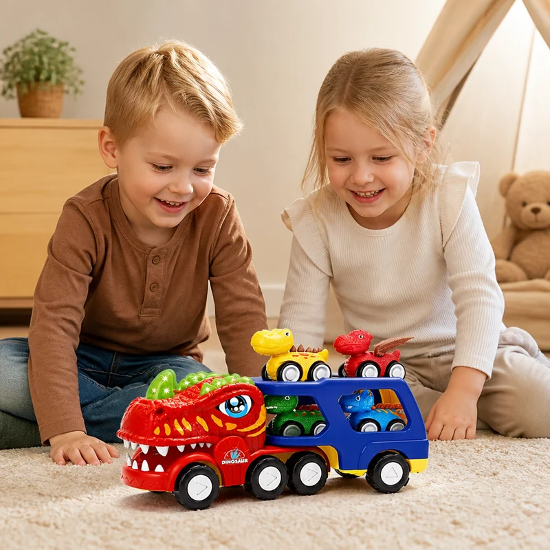 Leksaksset med Dinosaurietransport och Mini-Dinobilar